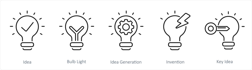 Foto op Plexiglas A set of 5 Idea icons as idea, bulb light, idea generation © popcornarts
