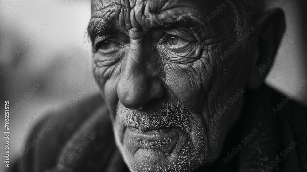 Wall mural black and white photo of a person with wrinkles and eyes - Wall murals