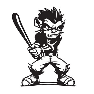2D Flat Vector of an Aggressive Punk with a Baseball Bat