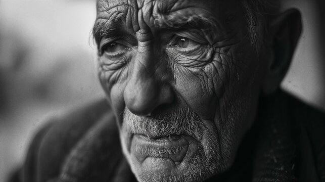 black and white photo of a person with wrinkles and eyes