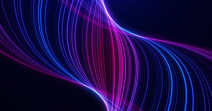 Abstract waves from lines and dots of particles of glowing swirling futuristic hi-tech. Abstract background. seamless loop