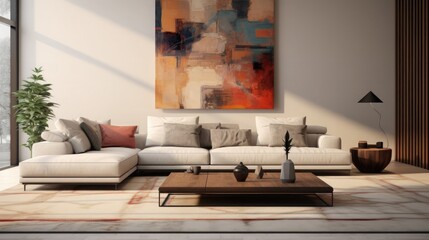 modern living room with modern sofa and pillows on carpet