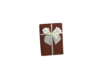 Red gift box with white bow isolated on white or transparent background.