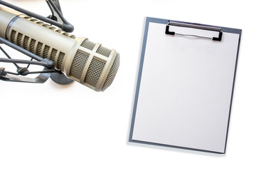 Background with a professional microphone and copy space