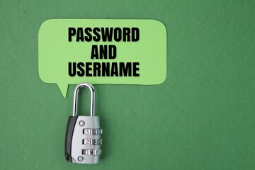 lock and colored paper with password word and username. Login concept 