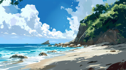 Tropical Beach Landscape Digital Painting