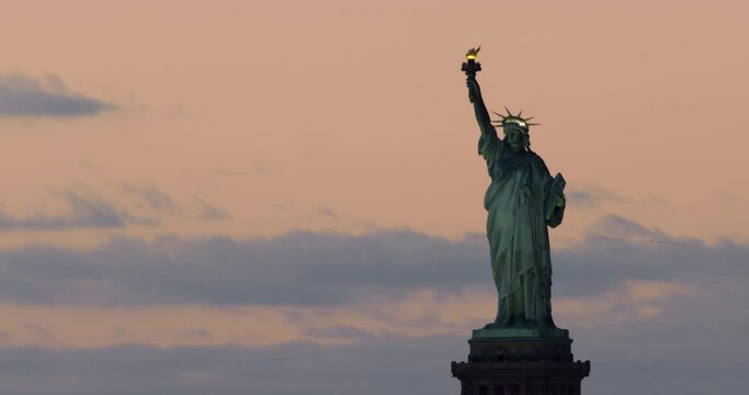 Statue of Liberty Illuminated After Sunset
