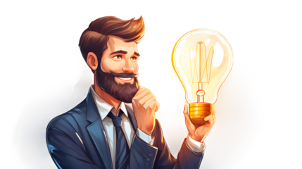 Man with Innovative Ideas PNG, Transparent background illustration, Symbolism graphic, Creative concept icon, Lightbulb idea image, Innovation and creativity illustration, Conceptual artwork file