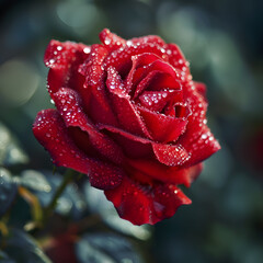 Crimson Embrace: Morning Dew on Red Rose