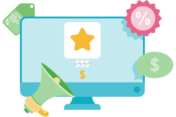 illustration of price cuts, online shopping, discount promotions