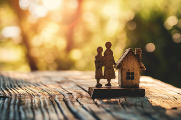 Zukunft im Blick Junges Paar mit Dach &uuml;ber dem Kopf als Symbol f&uuml;r Hausbau