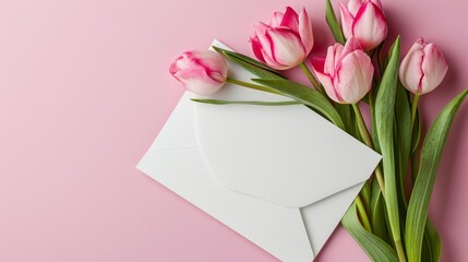 Minimalist floral design postcard with a simple blank white layout mock up for message.