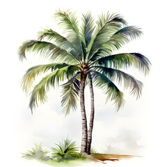 Watercolor Palm tree on white background
