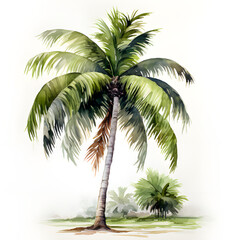 Obraz premium Watercolor Palm tree on white background