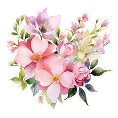 Watercolor peach flowers bouquet on white background