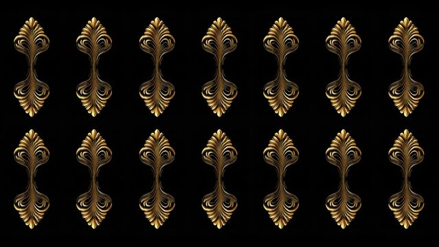 Art nouveau golden elements isolated on black background Ultra HD VJ Loop