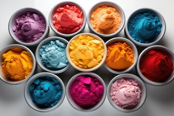 Obraz na płótnie Canvas Holi color powder white bowls, Different type of holi color powder