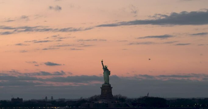 Statue of Liberty Center-Framed with Dramatic Sunset
