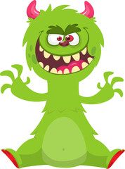 Funny green monster character design. Halloween illustration isolated