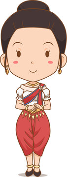 Cartoon girl in Cambodia national costume.