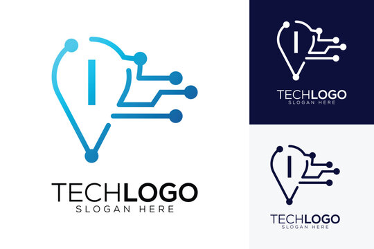 letter i logo vector technology  