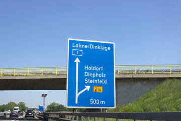 Autobahn A1, Ausfahrt Holdorf, Diepholz, Steinfeld in Richtung Bremen