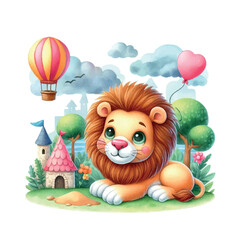 Fototapeta premium cute lion watercolor illustration of a lion. animals.lion