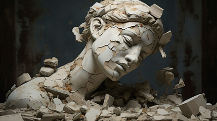 Female bust sculpture broken and cracked