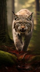 Naklejka na ściany i meble lynx in the forest is stalking at something, this image shows a photograph of the