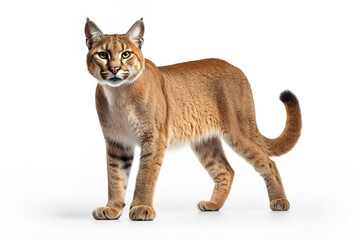 Image of an african golden cat(Caracal aurata) on white background, Mammals, Wildlife Animals. Illustration, Generative AI.