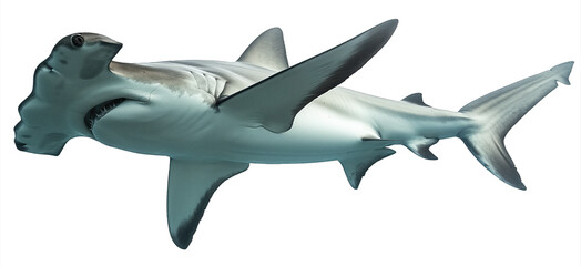 Swimming hammerhead shark isolated on a white background - obrazy, fototapety, plakaty