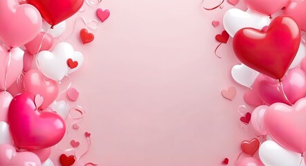Horizontal banner, Valentine's day baloon hearts make a frame only in the right corner of banner, love large background concept, blank space, high definition.