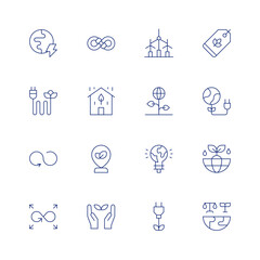 Sustainability line icon set on transparent background with editable stroke. Containing wind turbine, tag, natural, planet, green energy, earth, world trade, sustain, sustainable, green city.