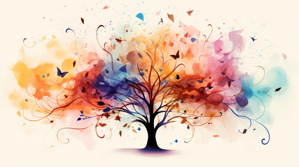 watercolor illustration of tree with musical notes for audio media concepts and designs musical notes. Musical Tree.