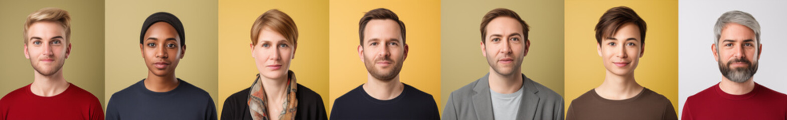 Global People diversity Collage Portraits, Each person close up shot in a flat squares background, portraits of multicultural people, Collage Showcasing the Many Faces and Stories of Males and Females