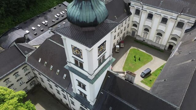 aerial of baroque Cistercian abbey Schlierbach  in Upper Austria