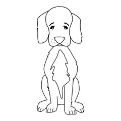 cute hand drawn black and white cartoon character dog vector illustration isolated on white background for coloring art