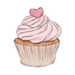 Cupcake with Heart Hand Drawn Valentine's Day Illustration