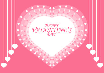 Happy Valentine's Day greeting card with hearts on pink background.