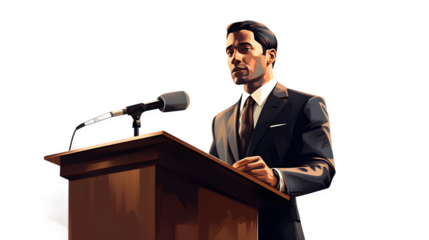 Businessman PNG, Transparent background cartoon vector, Business professional graphic, Holding a microphone icon, Delivering speech image, Corporate communication illustration, Business presentation