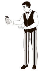 male bartender mixes cocktails in a shaker