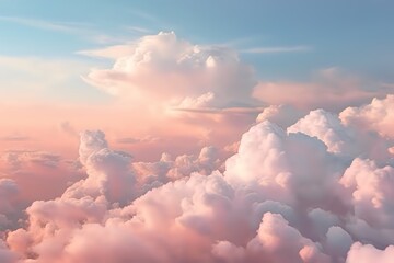 a sky view with lots of clouds at dusk, and a few pink ones