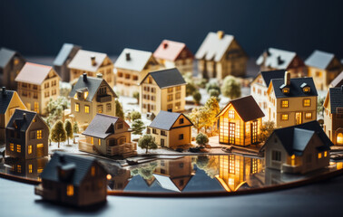 Small models of future houses, rising prices in the real estate market, generative AI