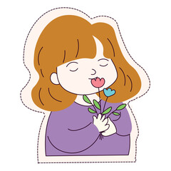 Kawaii sticker of colorful set. This sticker-style illustration of an adorable girl is perfect for adding a touch of sweetness to your designs. Vector illustration.