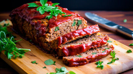 Low carb keto meat loaf. Selective focus.