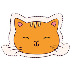 Kawaii sticker of colorful set. Set against a white background, this cat is perfect for creating charming stickers or decorating various projects. Vector illustration.