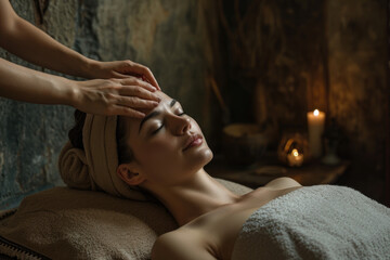 a woman is getting a massage in a spa