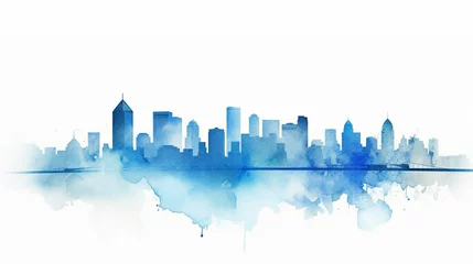 Wall murals Watercolor painting skyscraper Abstract cityscape watercolor painting with blue and white color. illustration.