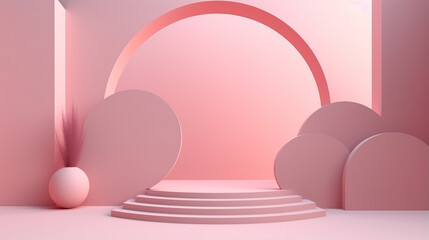 3d rendering Geometrical abstract background Scenes with podium scenes in pastel pink color