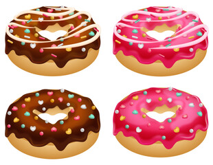 Strawberry and Chocolate Donuts with Heart Sprinkles - Valentine's Day Sweet Treats